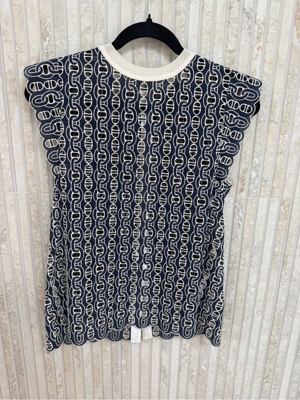 SANDRO Sleeveless Top with Contrast Trim - Navy/Cream